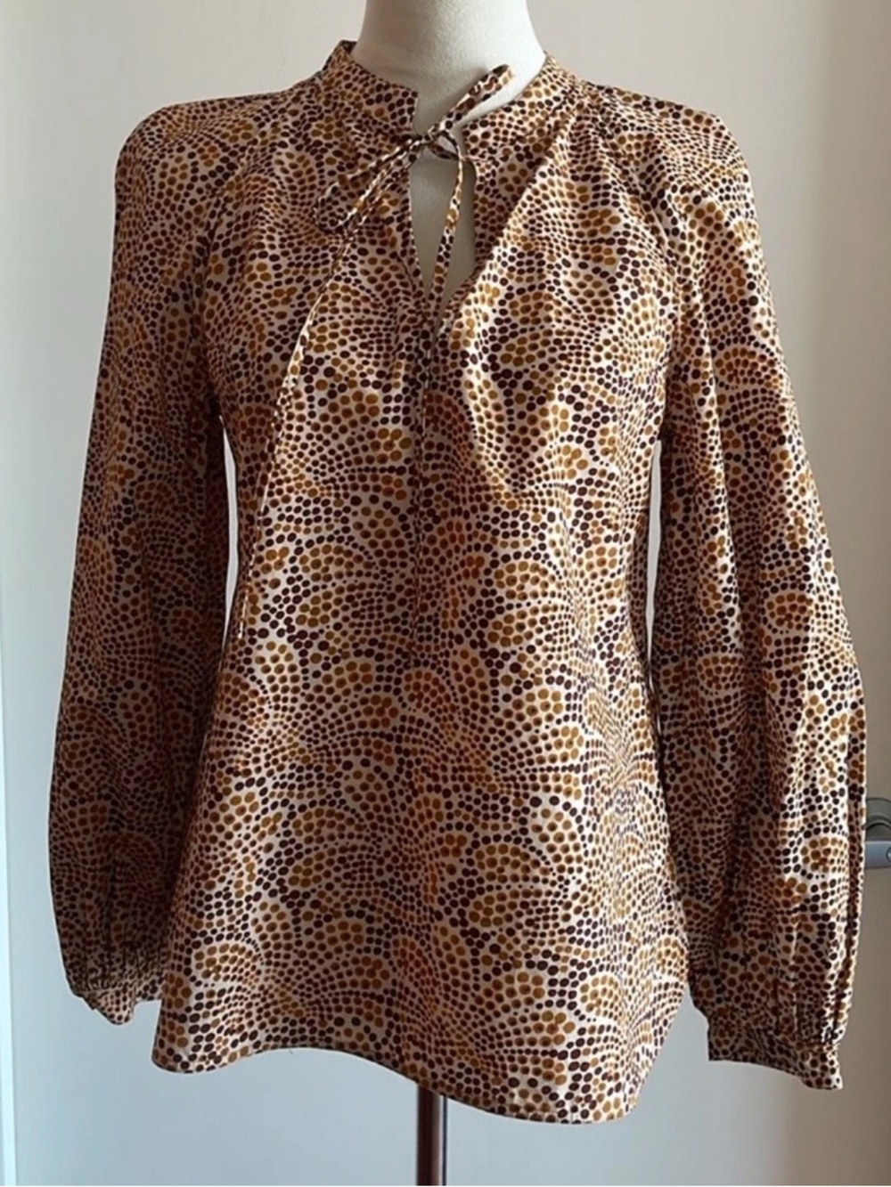 Rebecca Taylor Speckled Fleur Floral Long Sleeve Blouse in Marigold Yellow Sz 4